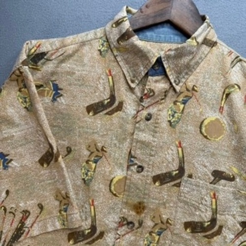 Pendleton Button Down Men L Golf Clubs Print Short Sleeve Cotton Shirt Golfcore
